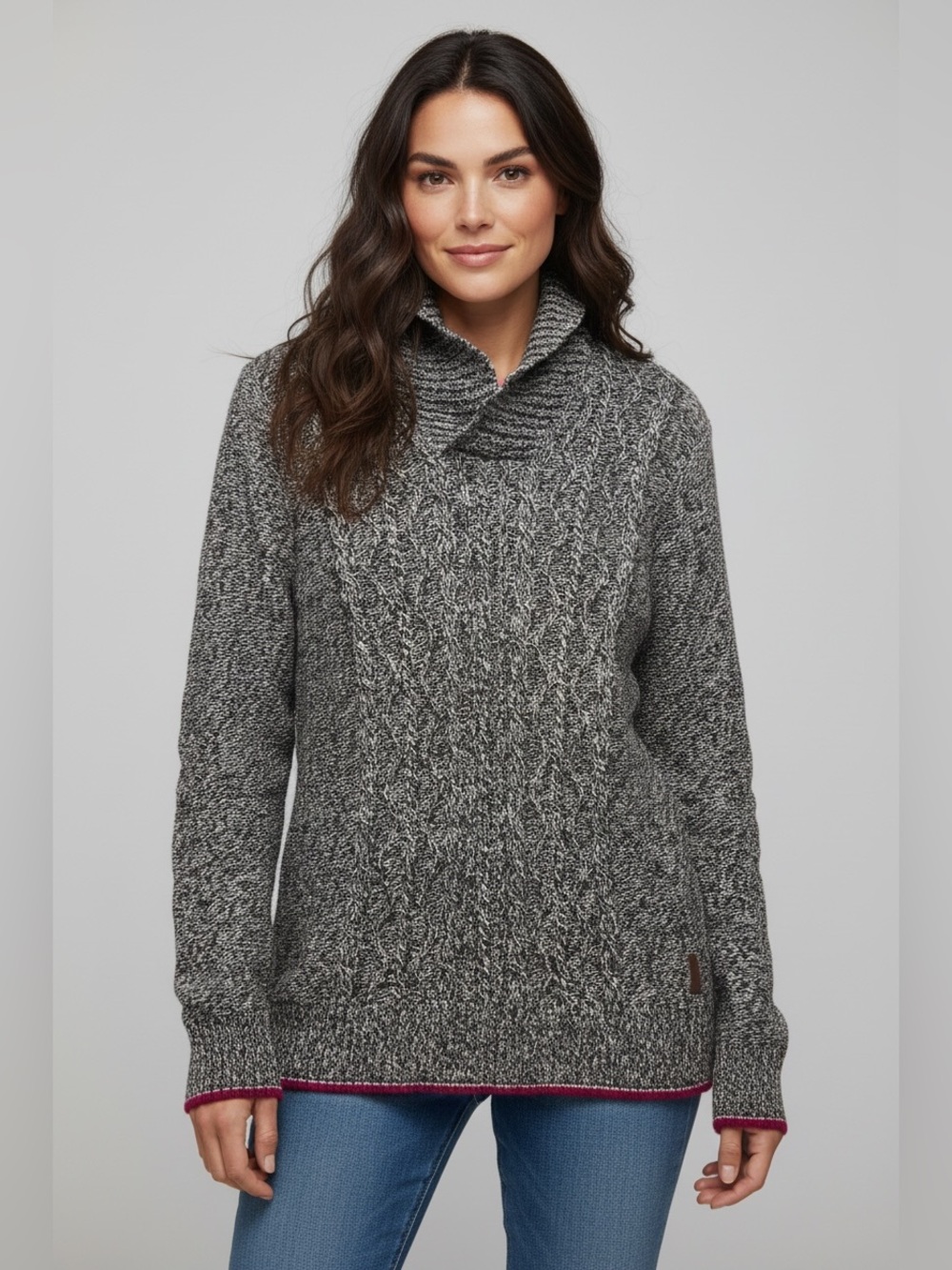 Roots Marled Turtleneck Sweater - Black, White with Red Trim